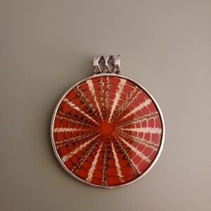 Silpada Sterling Silver Shell Red Resin Sundial Pendant